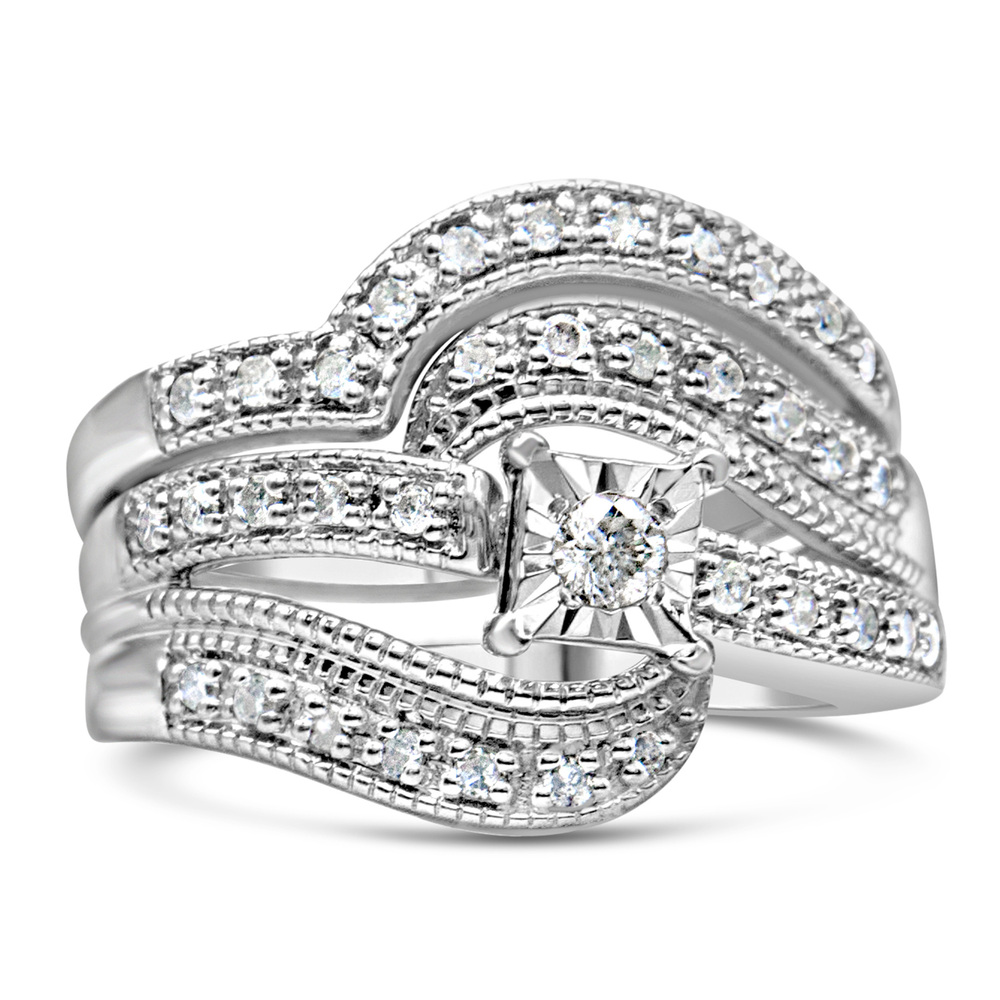 .925 Sterling Silver 1/3 Cttw Round Diamond